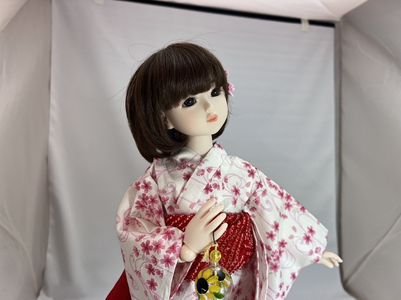 市松人形浴衣10号・帯と髪飾り・ エプロンセット（オリエンタルブルー） 市松人形浴衣10号・帯と髪飾り・ エプロンセット（オリエンタル