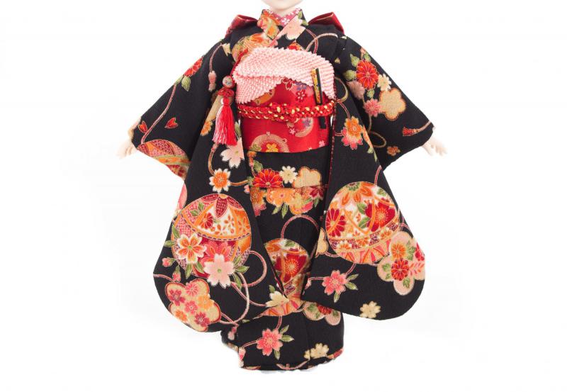 鞠に桜の着物9点セット(鞠に桜・黒)