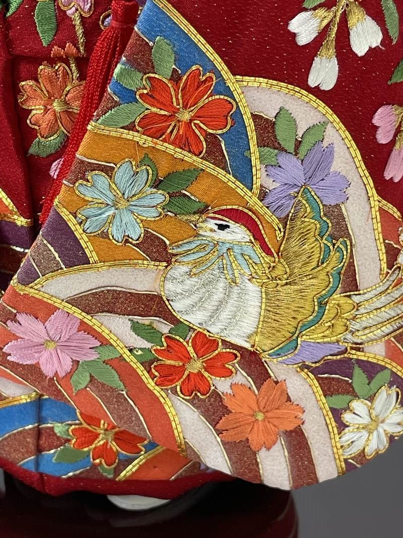 12号 正絹金通し金彩京刺繍 市松人形