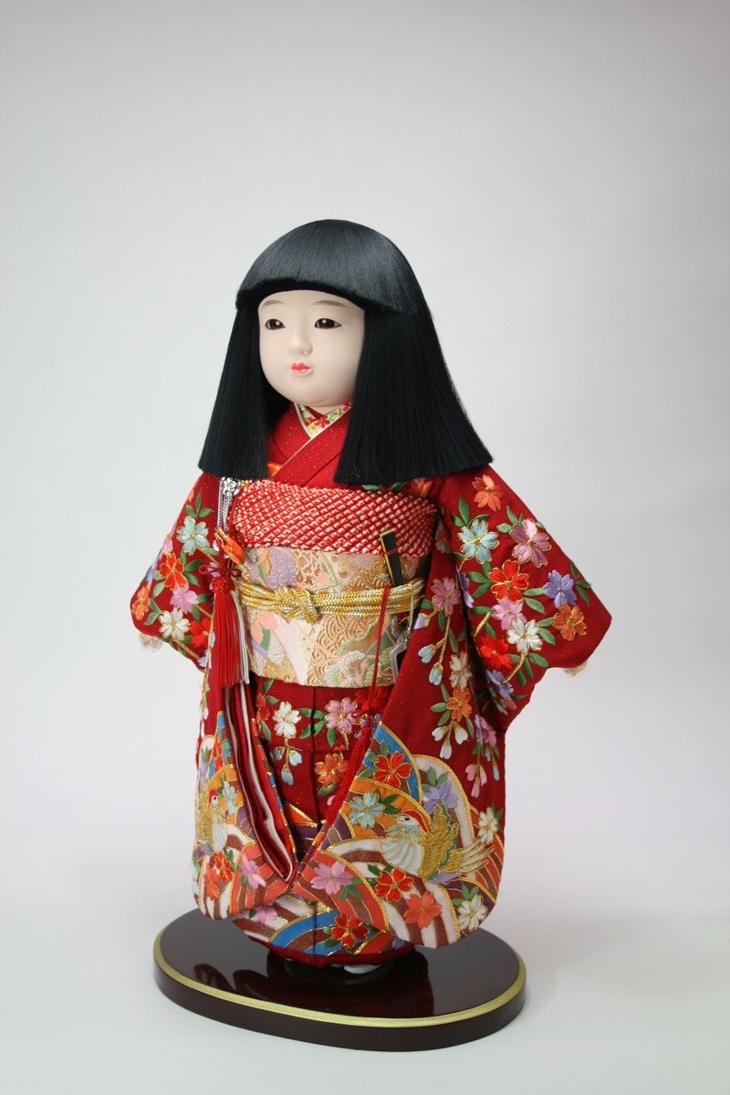 12号 正絹金通し金彩京刺繍 市松人形