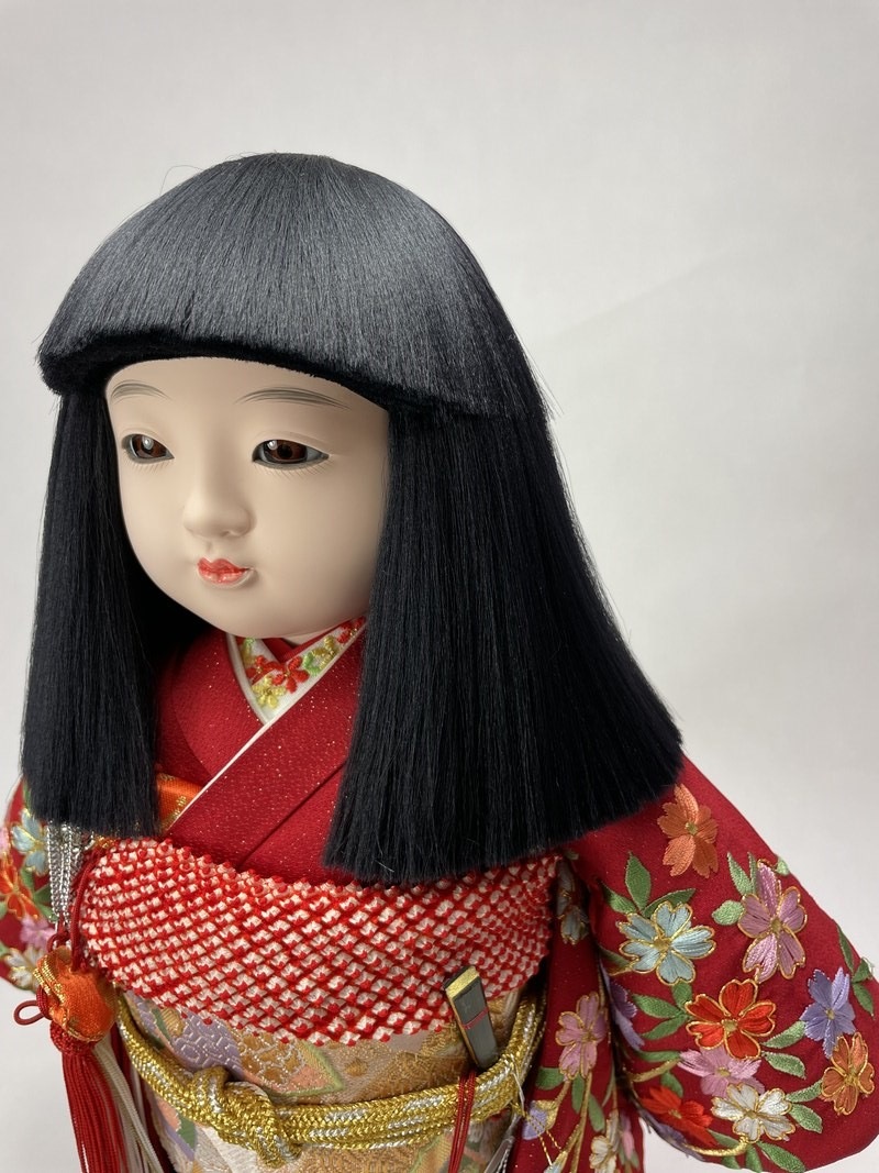 12号 正絹金通し金彩京刺繍 市松人形