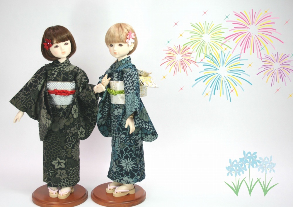 浴衣セット 牡丹と菊 (全2色)