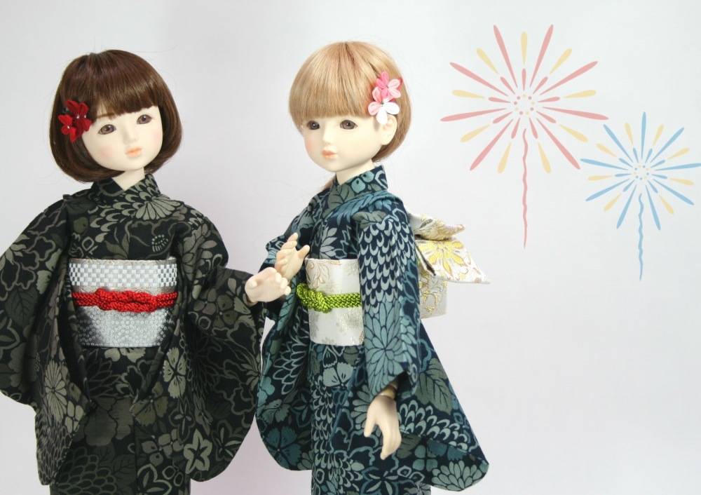 浴衣セット 牡丹と菊 (全2色)