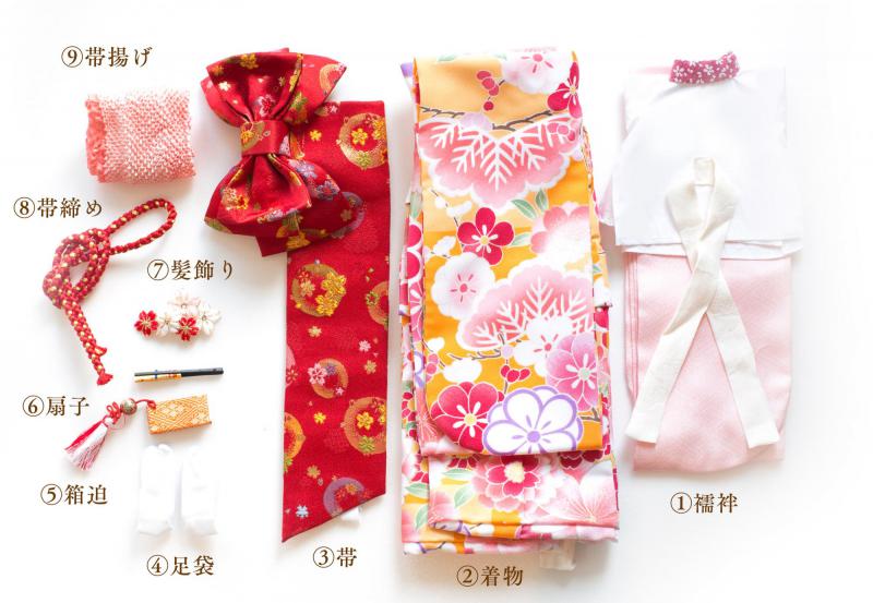 着物9点セット(鞠と扇に桜・山吹)