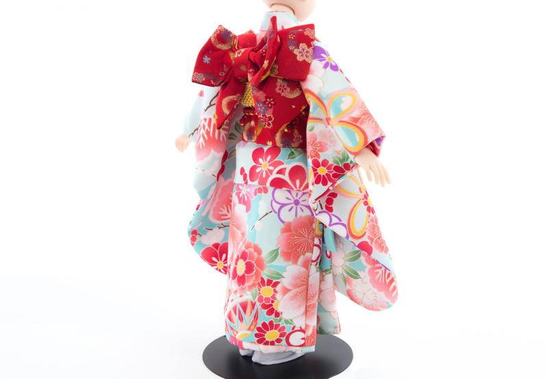 着物9点セット(鞠と扇に桜・水色)