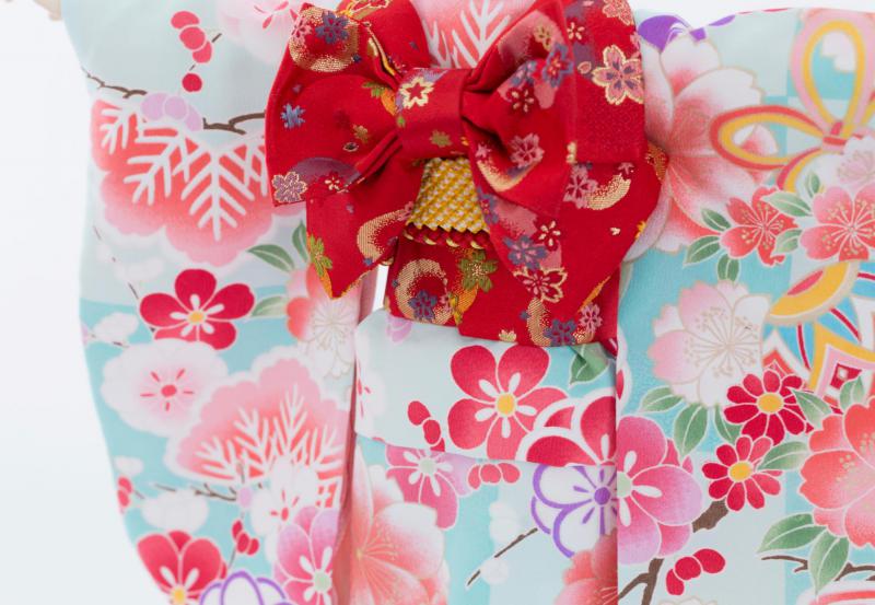 着物9点セット(鞠と扇に桜・水色)