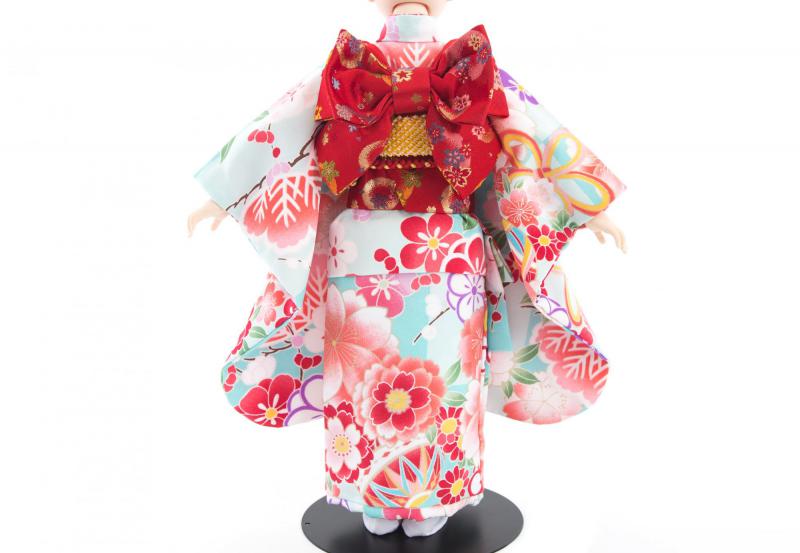 着物9点セット(鞠と扇に桜・水色)