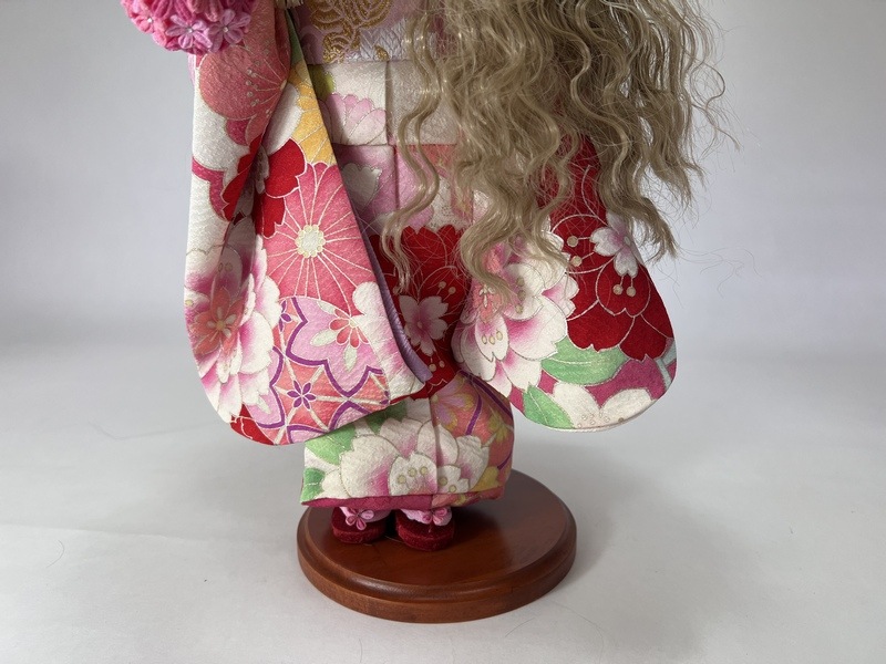 正絹着物セット（白地・ﾋﾟﾝｸ花）