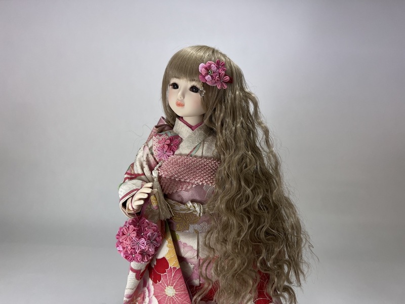 正絹着物セット（白地・ﾋﾟﾝｸ花）