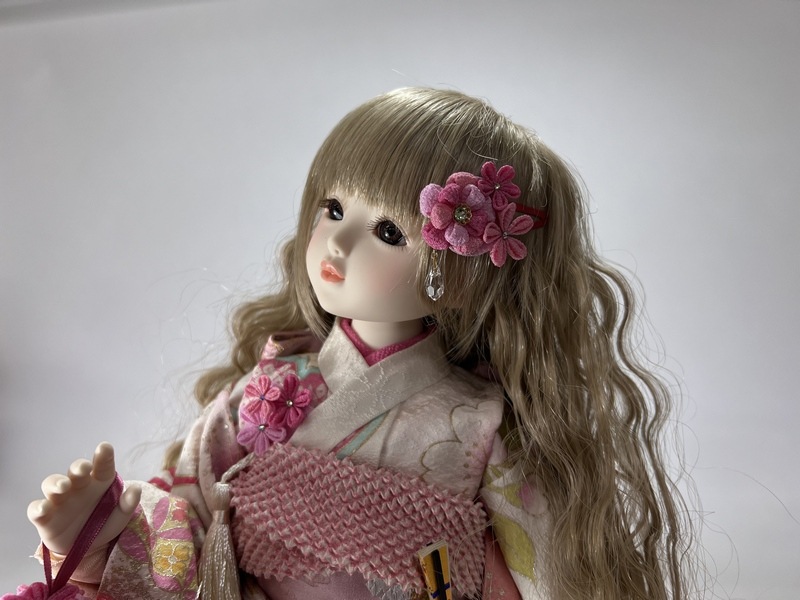 正絹着物セット（白地・ﾋﾟﾝｸ花）