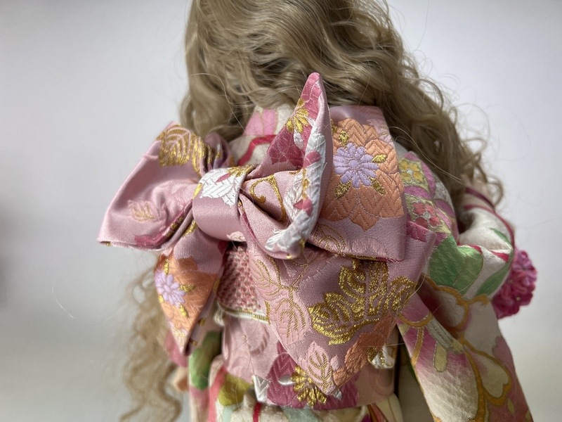 正絹着物セット（白地・ﾋﾟﾝｸ花）