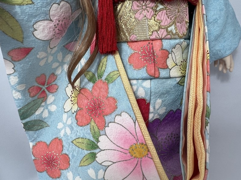 正絹着物セット（水色・ﾋﾟﾝｸ花）