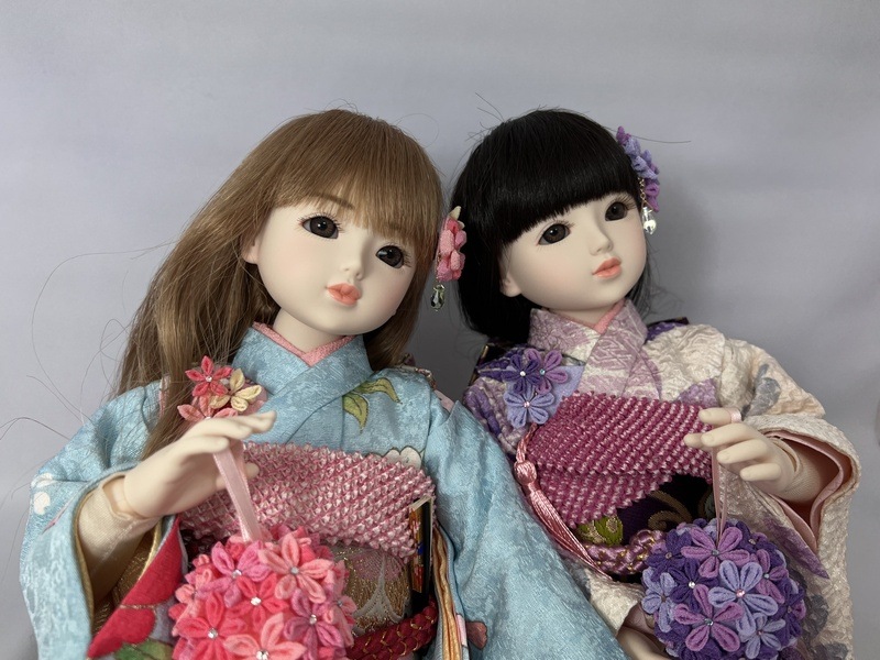 正絹着物セット（水色・ﾋﾟﾝｸ花）