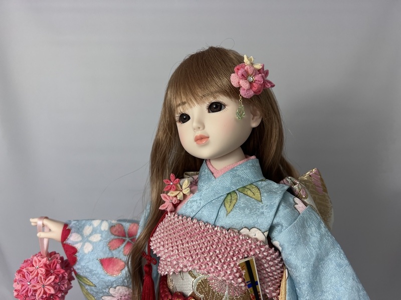 正絹着物セット（水色・ﾋﾟﾝｸ花）