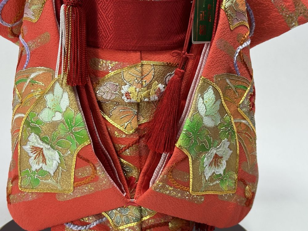 10号 正絹一越手描金彩京刺繍　市松人形