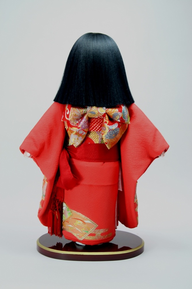 10号 正絹一越手描金彩京刺繍　市松人形