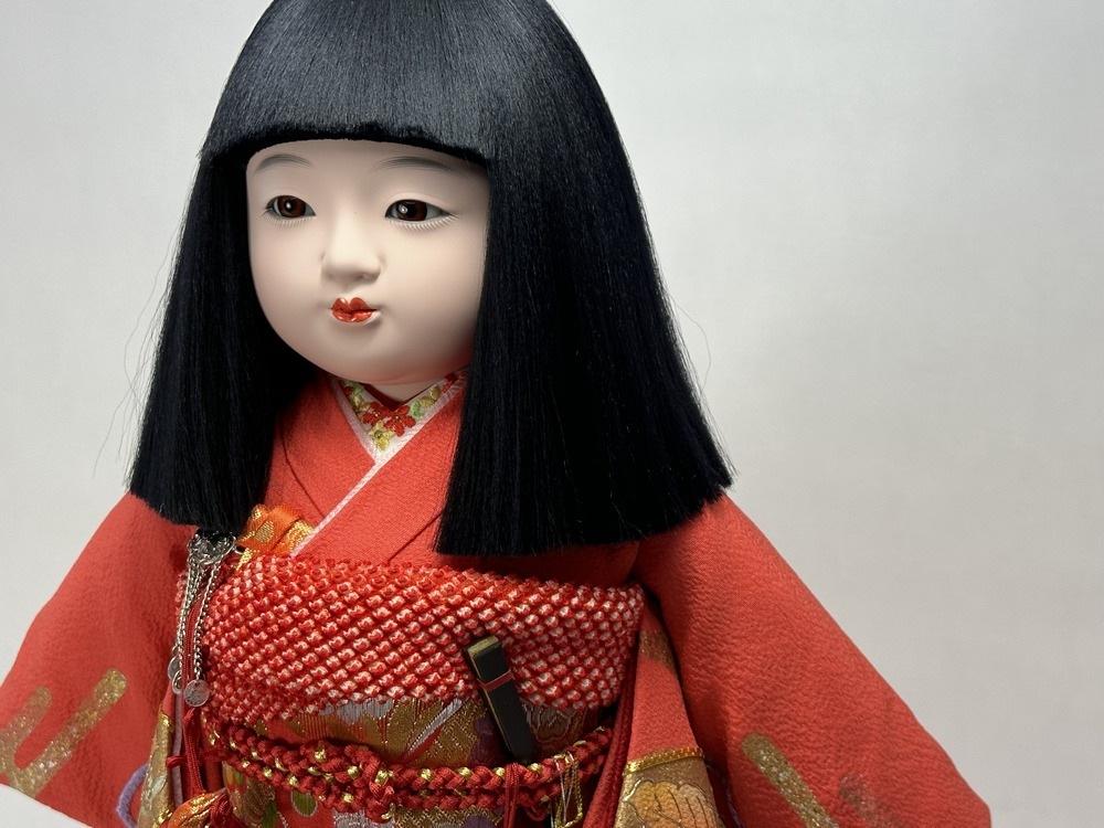 10号 正絹一越手描金彩京刺繍　市松人形