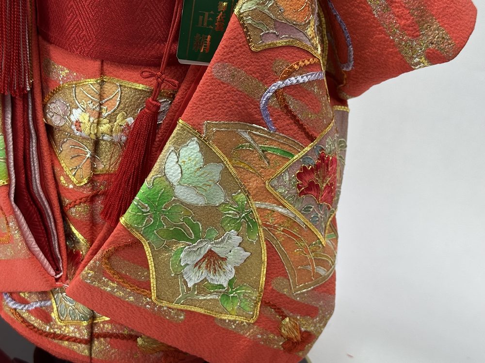10号 正絹一越手描金彩京刺繍　市松人形