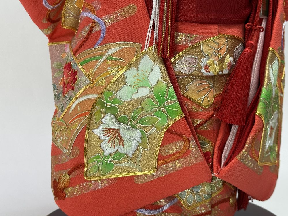 10号 正絹一越手描金彩京刺繍　市松人形