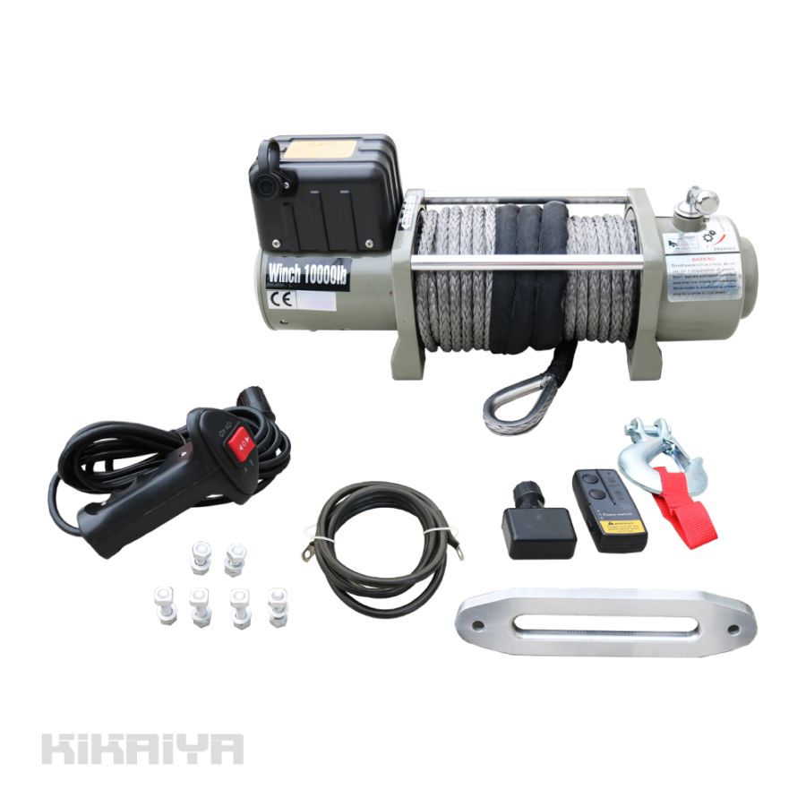 電動ウインチ ウィンチ DC12V／DC24V 軽量タイプ　シンセティックロープ 最大牽引能力 4500kg 電動ホイスト 無線/有線リモコン 【フェアリード プレゼント】 KIKAIYA