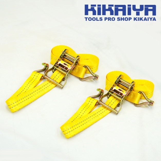 ラッシングベルト ラチェット式 2本セット 耐荷重1000kg Jフック 荷締め ベルト 荷締機 トラック KIKAIYA