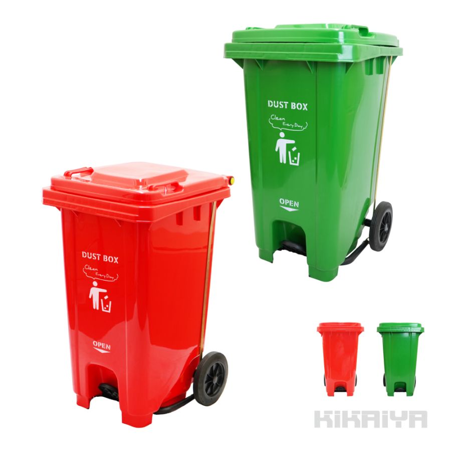 ダストボックス 100L ペダル開閉式 キャスター付 グリーン レッド 大容量 ゴミ箱 KIKAIYA