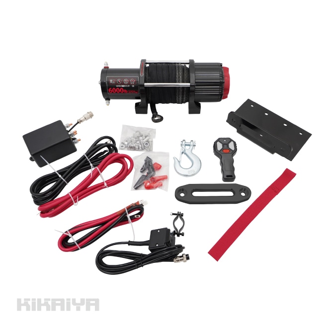 電動ウインチ 12V 最大牽引能力6000lbs 2721kg シンセティックロープ 電動ホイスト 軽量 7.45kg 無線/有線コントローラー オフロード ウィンチ KIKAIYA