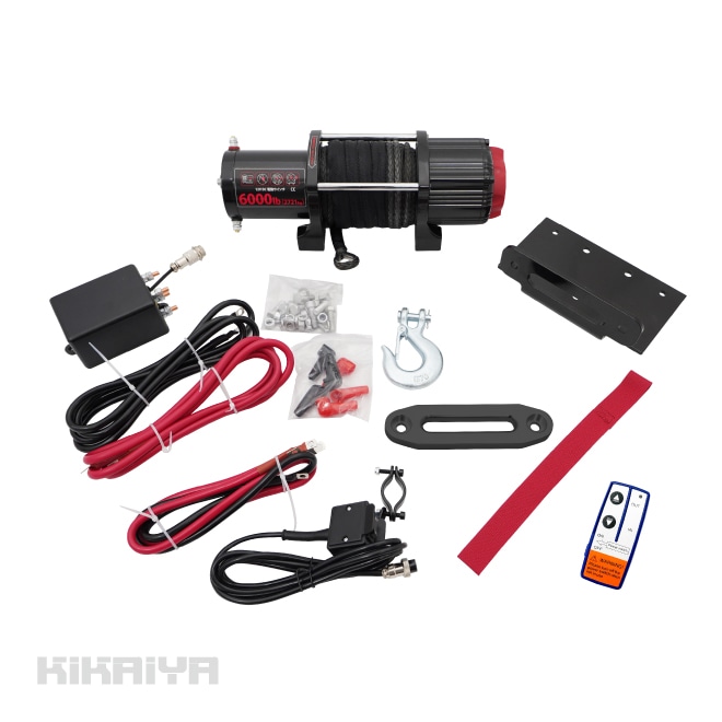 電動ウインチ 12V 最大牽引能力6000lbs 2721kg シンセティックロープ 電動ホイスト 軽量 7.45kg 無線/有線コントローラー オフロード ウィンチ KIKAIYA