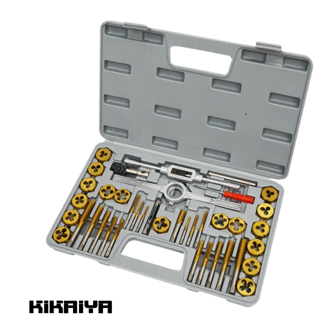 KIKAIYA タップダイスセット 40pcs チタンコーティング ネジ山 ネジ穴 修復 修正 ネジ切り 錆落とし