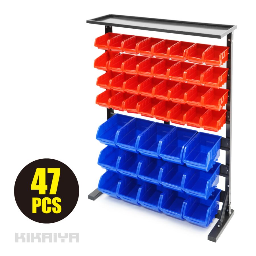 パーツトレイラック 47個 コンテナラック パーツトレイ パーツラック 部品棚 収納棚 パーツ整理 5S 作業台 整理 KIKAIYA