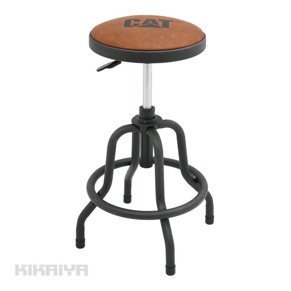 ショップスツール ハイチェア カウンターチェア 昇降式 座面回転 耐荷重138kg 背もたれなし フェイクレザー 粉体塗装 ガレージ チェア 椅子 Cat®