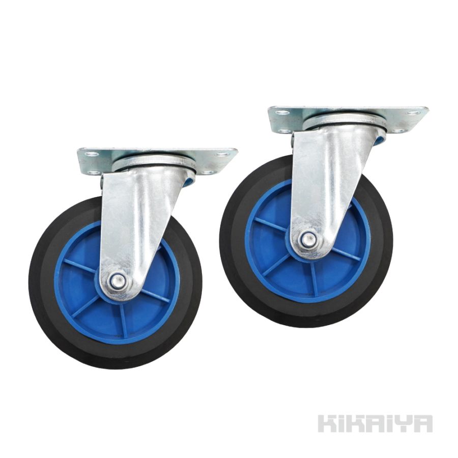 自在キャスター ゴム車輪 2個セット 134mm 取付穴ピッチ98×56mm ベアリング入り DIY キャスター  KIKAIYA