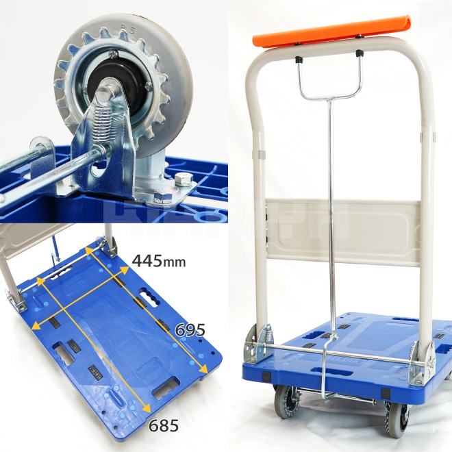 静音台車 荷締機付 ハンドル固定式 最大積載量300kg ストッパー付 PLA300-DS アウトレット ストア花・ガーデン・DIY - 静音台車 荷締機付 ハンドル