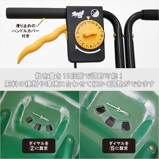 肥料散布機 手押し式 容量15L 散布器 ロータリー式 スプレッダー ブロードキャスター キャスター 小型 軽量 大型タイヤ KIKAIYA