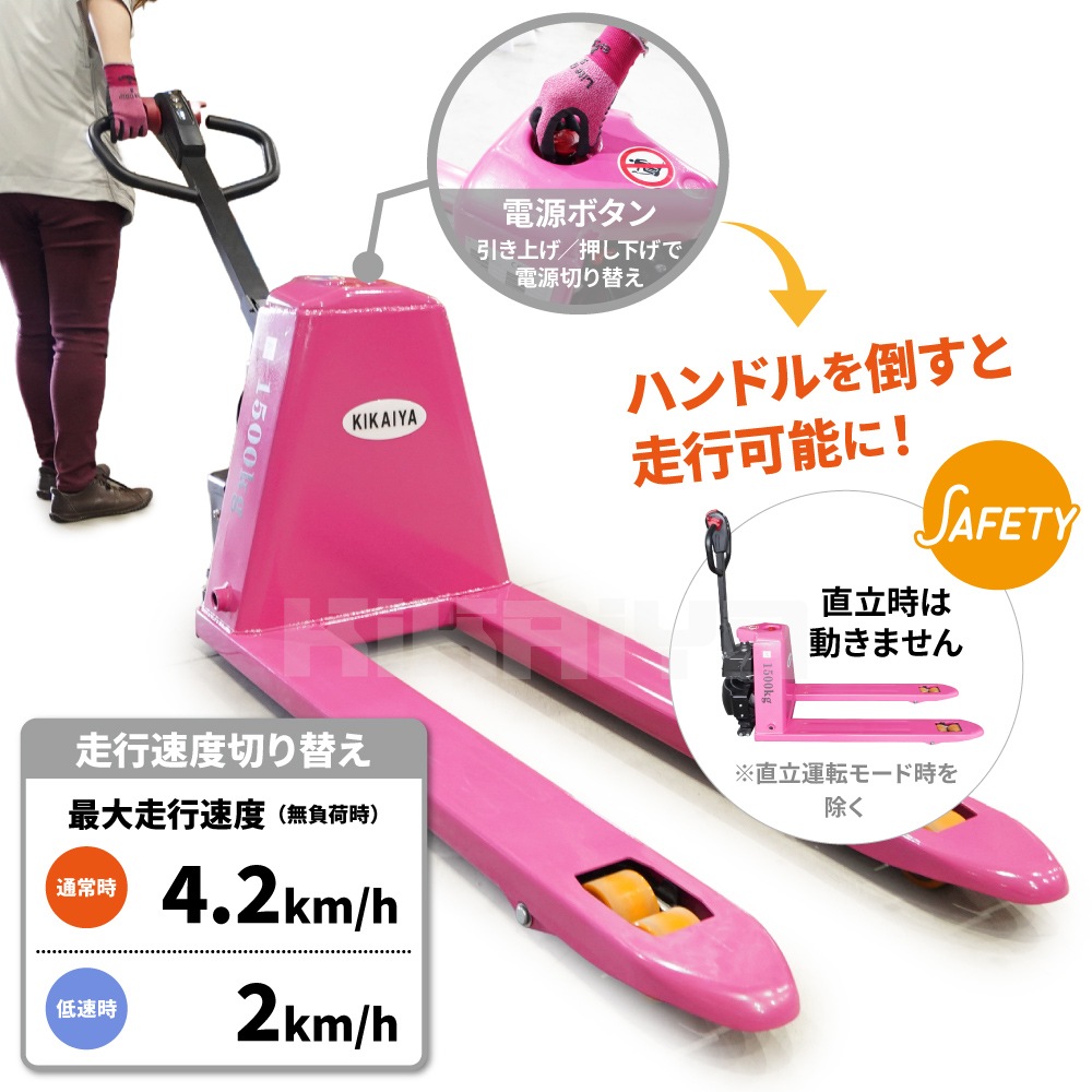 ハンドリフト 電動 1500kg ダブルローラー 補助ローラー付 フォーク長さ1150mm 爪間隔250mm 高さ80mm 業務用 ハンドパレット パレットトラック KIKAIYA