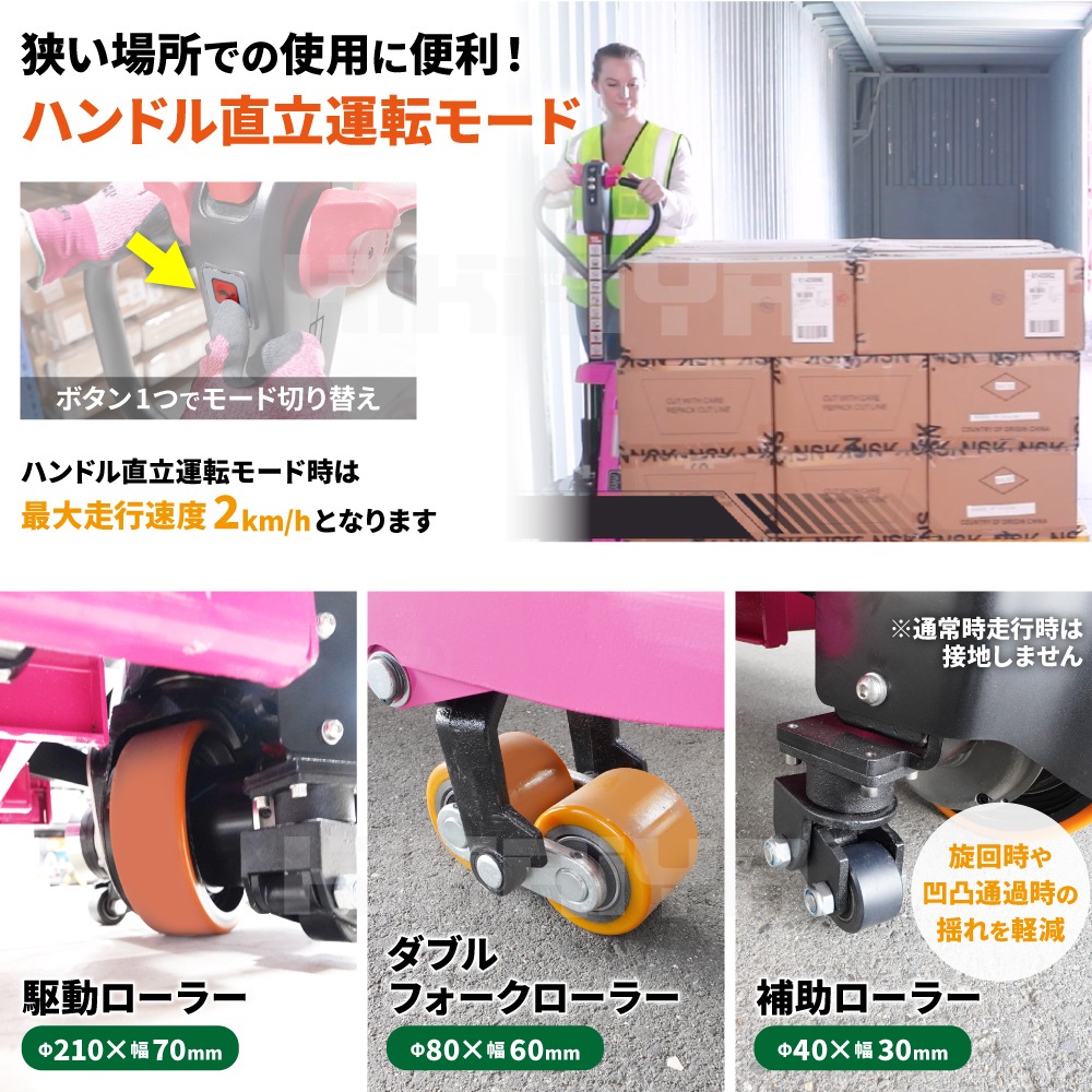 ハンドリフト 電動 1500kg ダブルローラー 補助ローラー付 フォーク長さ1150mm 爪間隔250mm 高さ80mm 業務用 ハンドパレット パレットトラック KIKAIYA