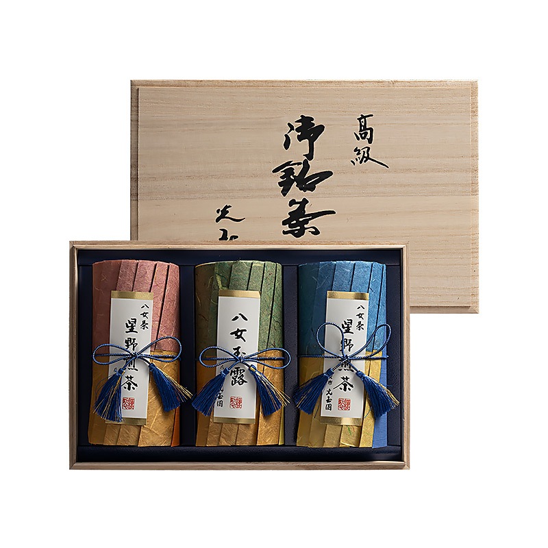 特撰ギフト 極上八女玉露×1、特上星野煎茶×2 [木箱入]