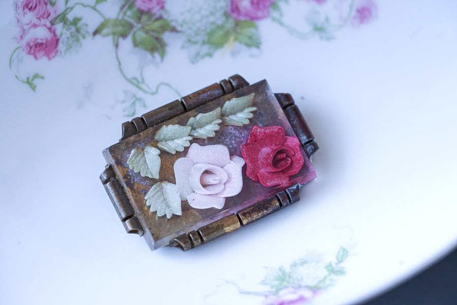 アールデコ　薔薇のブローチ　１９４０年代 アールデコ薔薇のブローチ1940年代