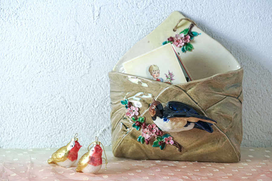 フランスアンティーク鳥とお花のブラウンプレート② フランス