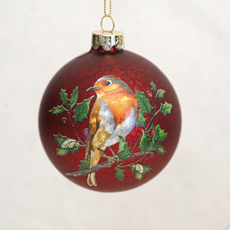 リバティクリスマス コマドリと柊のガラスオーナメントW8cm gx-538の
