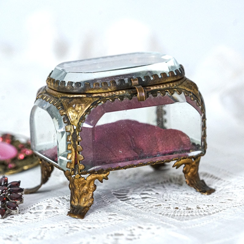 フランスアンティークガラスのジュエリーケース19C後期頃 ga-997