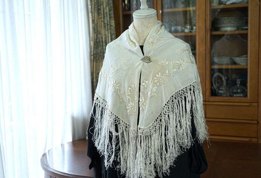 フランス アンティーク レース ストール ショール 付け襟 手刺繍 フランス アンティーク レース ストール ショール 付け襟 手刺繍