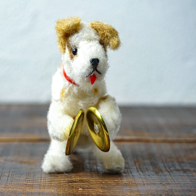 西ドイツ製ゼンマイ仕掛けのシンバルを叩く犬15cm 1950-60年代頃 gt