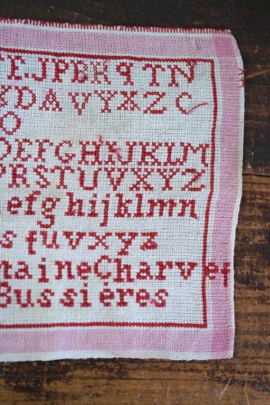 仏アンティーク アルファベット手刺繍サンプラー ニードルワーク