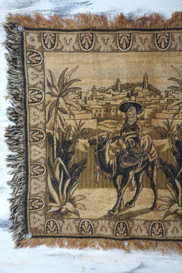 フランスヴィンテージ タペストリー ジャカード織り フランスのジャガード織のタペストリー アラビアの情景47×47cm gf-968