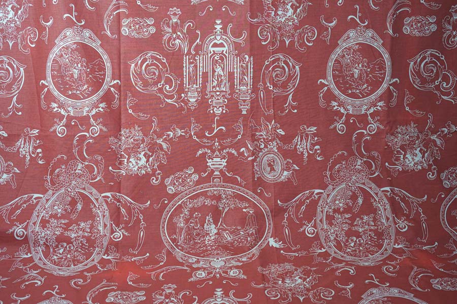 フランスヴィンテージ田園モチーフコットンファブリックW120