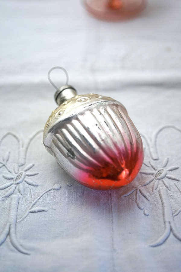 フランスアンティーク　ガラス・オーナメント ポーランドのマーキュリーガラスのどんぐりのオーナメントH11.5cm 1940