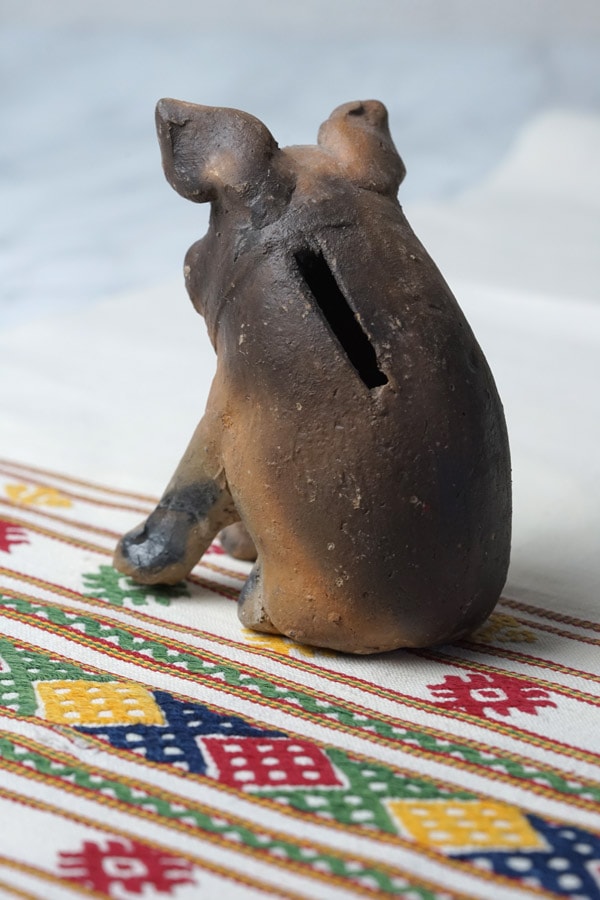 メキシコのミチュアカン焼きの豚の貯金箱W9.5×D6×H10.6cm gt-1137の