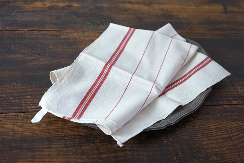 ヴィンテージフランスのレッドラインのキッチンリネン（76×57cm）gli