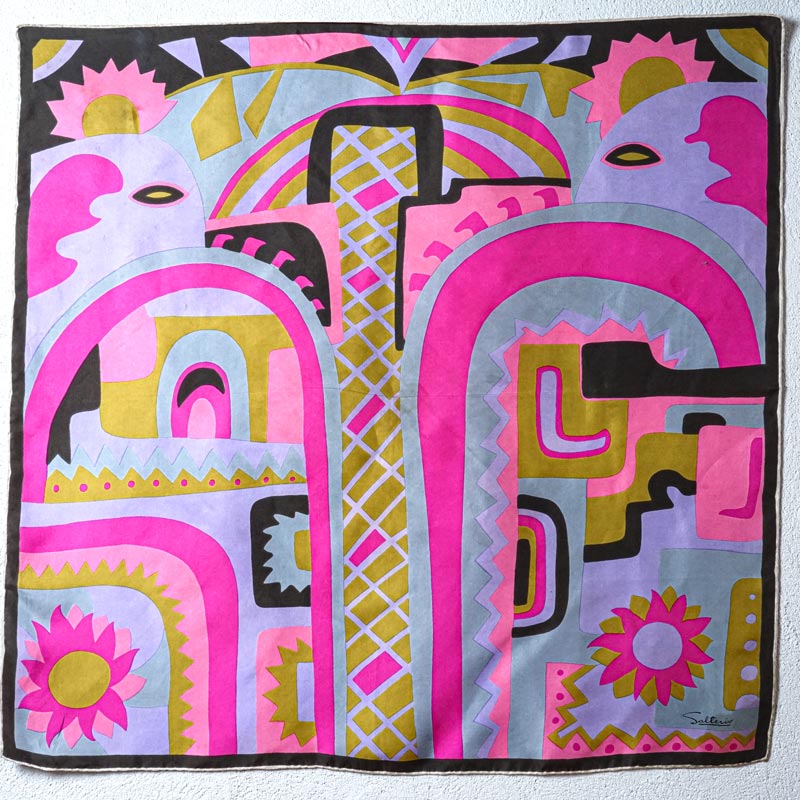 1970s ヴィンテージ シルクスカーフ アブストラクト柄（Salteriv / 76